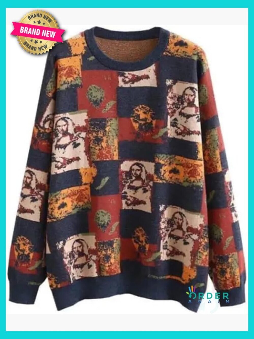 Long Sleeve Crew Neck Sweatshirt Knit Pullover Casual Cartoon Sweater Art Print